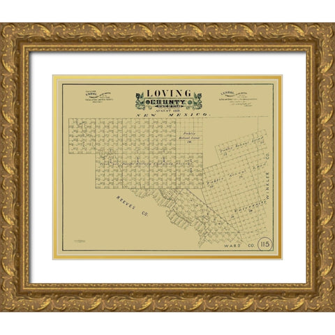 Loving County Texas - Hall 1889 Gold Ornate Wood Framed Art Print with Double Matting by Hall