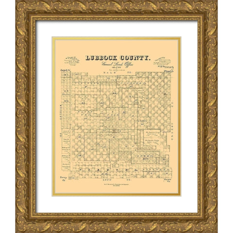 Lubbock County Texas - McGaughey 1892 Gold Ornate Wood Framed Art Print with Double Matting by McGaughey