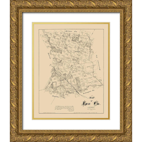 Lee County Texas - Walsh 1879 Gold Ornate Wood Framed Art Print with Double Matting by Walsh