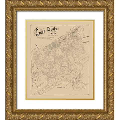Leon County Texas - Walsh 1879 Gold Ornate Wood Framed Art Print with Double Matting by Walsh