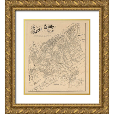 Leon County Texas - Walsh 1879 Gold Ornate Wood Framed Art Print with Double Matting by Walsh