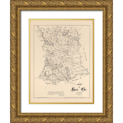 Lee County Texas - Walsh 1879 Gold Ornate Wood Framed Art Print with Double Matting by Walsh