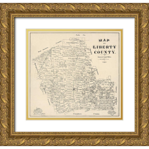 Liberty County Texas - Baker 1895 Gold Ornate Wood Framed Art Print with Double Matting by Baker