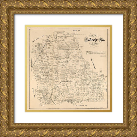 Liberty County Texas - Walsh 1879 Gold Ornate Wood Framed Art Print with Double Matting by Walsh