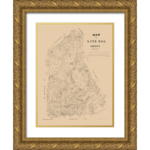 Live Oak County Texas - Walsh 1879 Gold Ornate Wood Framed Art Print with Double Matting by Walsh