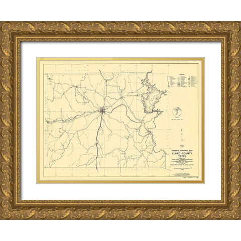Llano Texas - Highway Dept 1936 Gold Ornate Wood Framed Art Print with Double Matting by Highway Dept