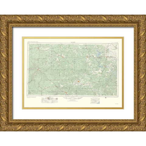 Llano Texas Quad - USGS 1954 Gold Ornate Wood Framed Art Print with Double Matting by USGS