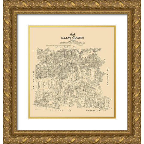 Llano County - Walsh 1879 Gold Ornate Wood Framed Art Print with Double Matting by Walsh