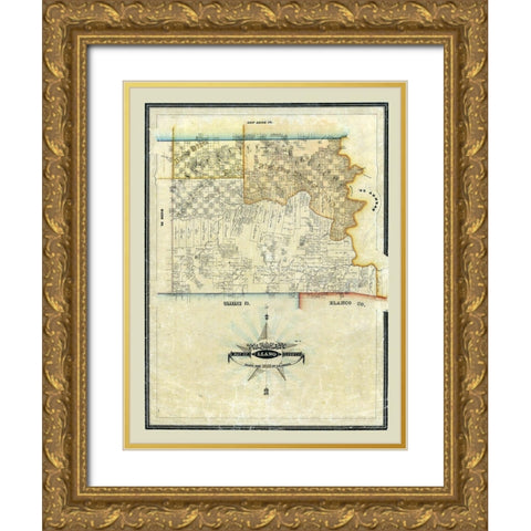 Llano County Texas - Arlitt 1859 Gold Ornate Wood Framed Art Print with Double Matting by Arlitt