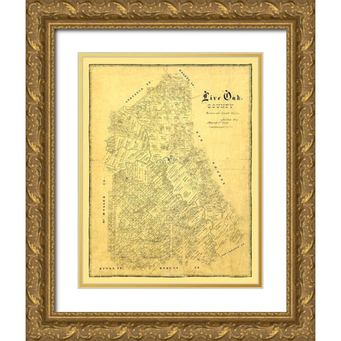 Live Oak County Texas -1879 Gold Ornate Wood Framed Art Print with Double Matting by Unknown