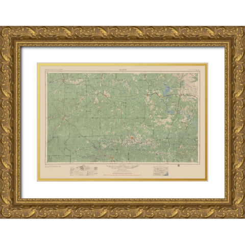 Llano Texas Quad - USGS 1954 Gold Ornate Wood Framed Art Print with Double Matting by USGS