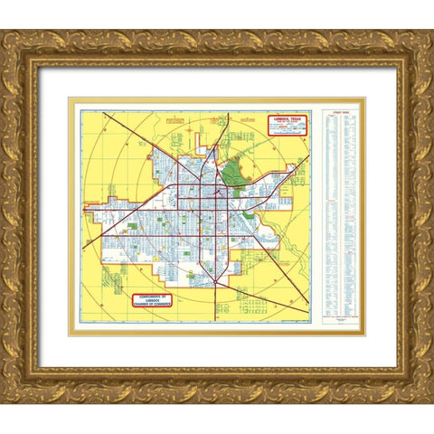Lubbock Texas - Southwest 1955 Gold Ornate Wood Framed Art Print with Double Matting by Southwest