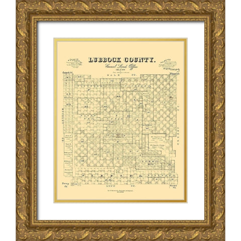 Lubbock County Texas - McGauhey 1892 Gold Ornate Wood Framed Art Print with Double Matting by McGaughey