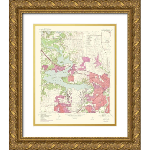 Lake Worth Texas Quad - USGS 1969 Gold Ornate Wood Framed Art Print with Double Matting by USGS