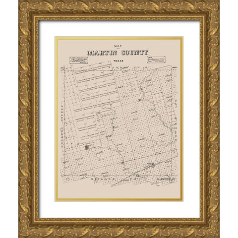 Martin County Texas - Ackerman 1894 Gold Ornate Wood Framed Art Print with Double Matting by Ackerman