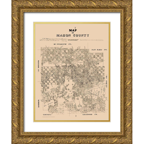 Mason County Texas - Walsh 1879 Gold Ornate Wood Framed Art Print with Double Matting by Walsh