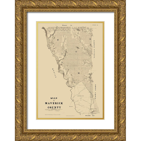 Maverick County Texas - Walsh 1879 Gold Ornate Wood Framed Art Print with Double Matting by Walsh