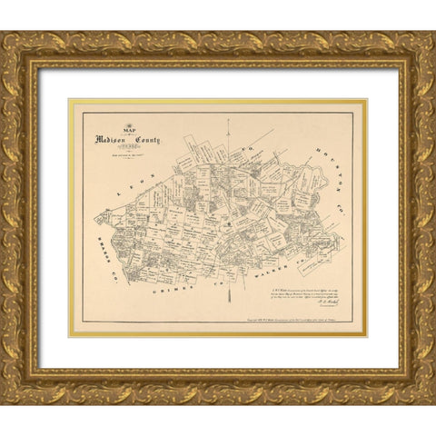 Madison County Texas - Walsh 1879 Gold Ornate Wood Framed Art Print with Double Matting by Walsh