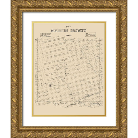 Martin County Texas - Abrams 1894 Gold Ornate Wood Framed Art Print with Double Matting by Abrams