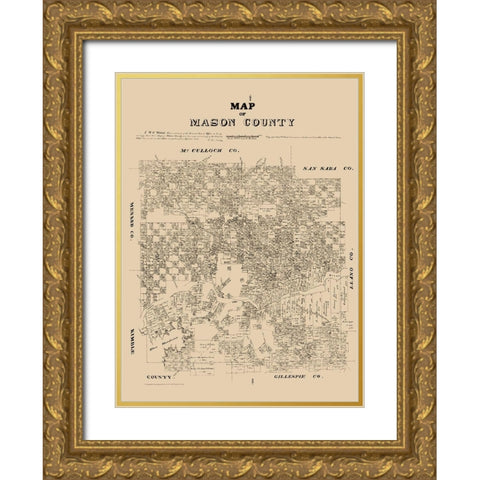 Mason County Texas - Walsh 1879 Gold Ornate Wood Framed Art Print with Double Matting by Walsh