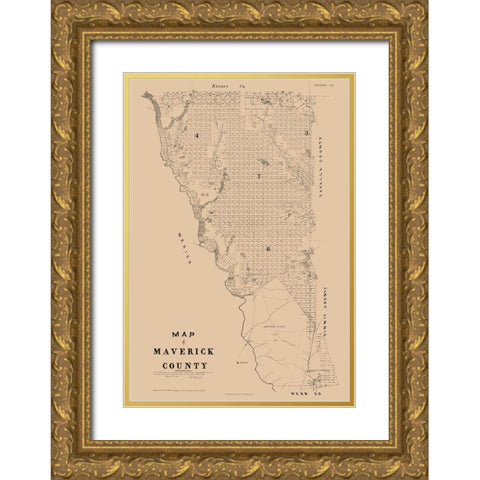 Marverick County Texas - Walsh 1897 Gold Ornate Wood Framed Art Print with Double Matting by Walsh