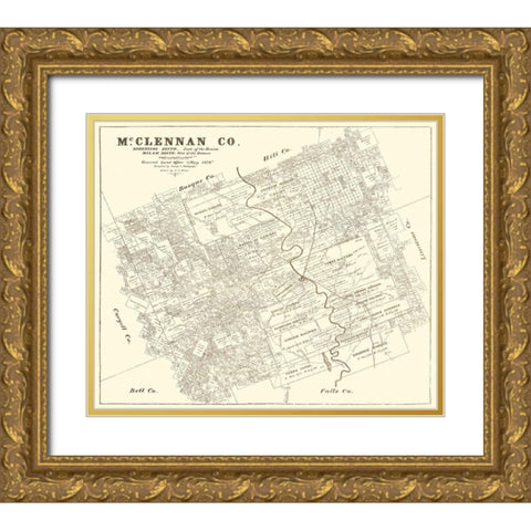 Mclennan Texas Landowner - Land Office 1878 Gold Ornate Wood Framed Art Print with Double Matting by Land Office