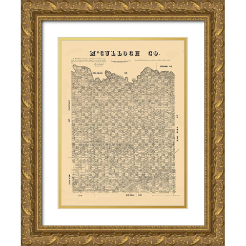 McCulloch County Texas - Walsh 1879 Gold Ornate Wood Framed Art Print with Double Matting by Walsh