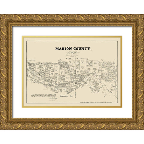 Marion County Texas - Walsh 1879 Gold Ornate Wood Framed Art Print with Double Matting by Walsh