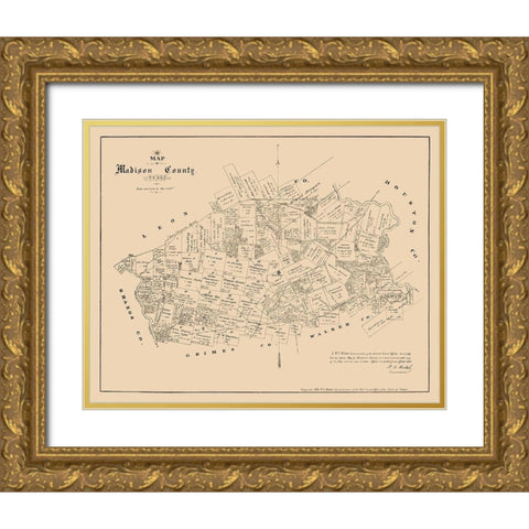 Madison County Texas - Walsh 1879 Gold Ornate Wood Framed Art Print with Double Matting by Walsh