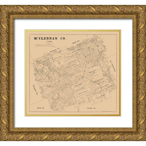 McLennan County Texas - Walsh 1880 Gold Ornate Wood Framed Art Print with Double Matting by Walsh