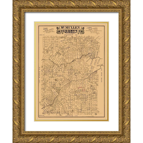 McMullen County Texas - Hall 1889 Gold Ornate Wood Framed Art Print with Double Matting by Hall