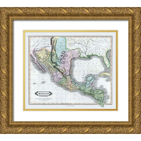 Mexico - Guatemala - Lizars 1833 Gold Ornate Wood Framed Art Print with Double Matting by Lizars