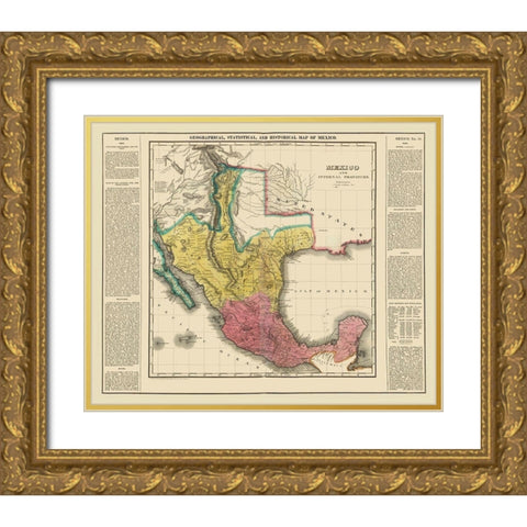 Mexico - Internal Provinces - Texas - Carey 1822 Gold Ornate Wood Framed Art Print with Double Matting by Carey