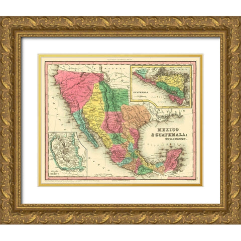 Texas - Mexico - Guatemala - Tanner 1836 Gold Ornate Wood Framed Art Print with Double Matting by Tanner
