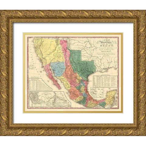 Texas - Mexico - Tanner 1847 Gold Ornate Wood Framed Art Print with Double Matting by Tanner
