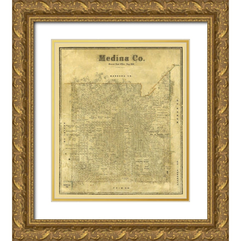 Medina County Texas - Blau 1880 Gold Ornate Wood Framed Art Print with Double Matting by Blau