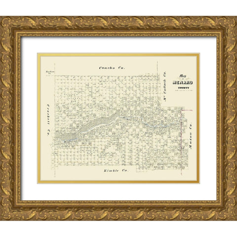 Menard County Texas -1871 Gold Ornate Wood Framed Art Print with Double Matting by Unknown