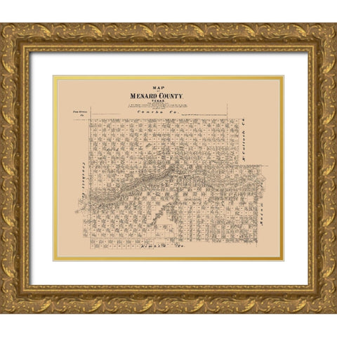 Menard County Texas - Walsh 1879 Gold Ornate Wood Framed Art Print with Double Matting by Walsh