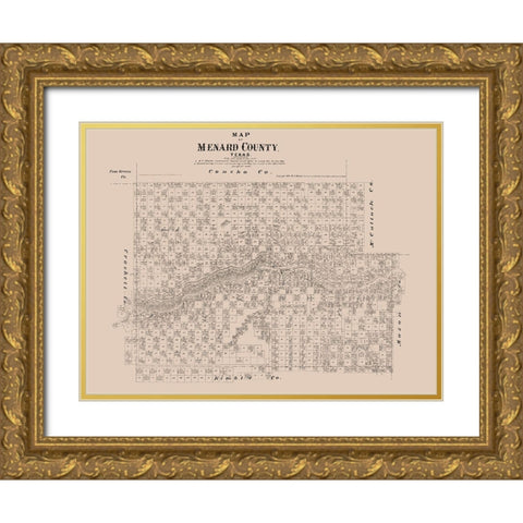 Menard County Texas - Walsh 1879 Gold Ornate Wood Framed Art Print with Double Matting by Walsh