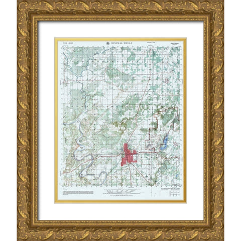 Mineral Wells Texas Sheet - US Army 1960 Gold Ornate Wood Framed Art Print with Double Matting by US Army
