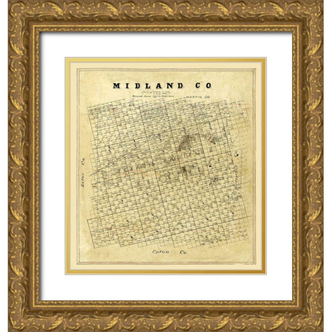 Midland County Texas -1896 Gold Ornate Wood Framed Art Print with Double Matting by Unknown