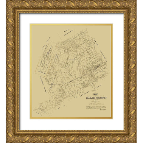 Milam County Texas - Walsh 1879 Gold Ornate Wood Framed Art Print with Double Matting by Walsh