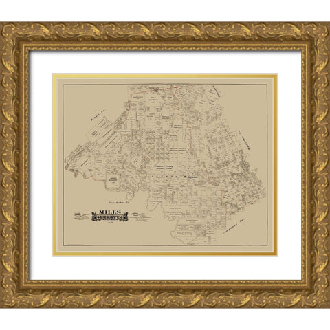 Mills County Texas - Hall 1888 Gold Ornate Wood Framed Art Print with Double Matting by Hall