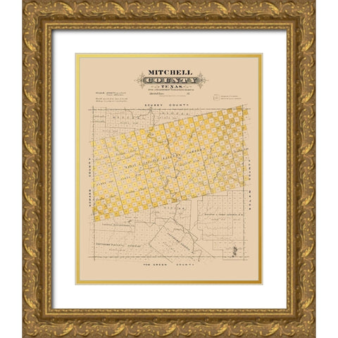 Mitchell County Texas - Gast 1870 Gold Ornate Wood Framed Art Print with Double Matting by Gast