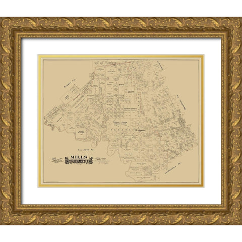 Mills County Texas - Hall 1888 Gold Ornate Wood Framed Art Print with Double Matting by Hall