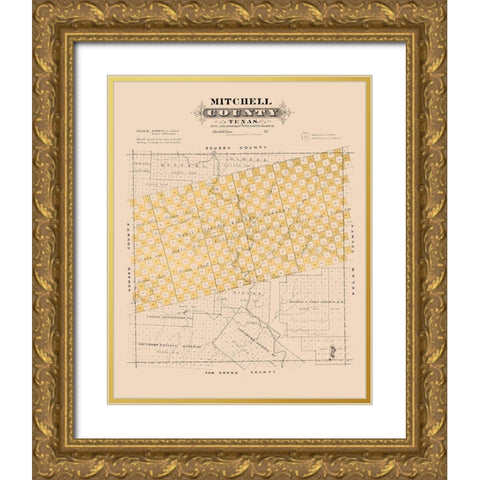 Mitchell County Texas - Gast 1870 Gold Ornate Wood Framed Art Print with Double Matting by Gast