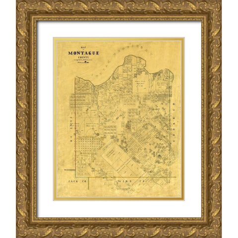 Montague County Texas - Stakeman 1868 Gold Ornate Wood Framed Art Print with Double Matting by Stakemann