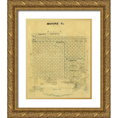 Moore County Texas -1878 Gold Ornate Wood Framed Art Print with Double Matting by Unknown
