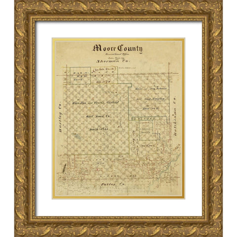Moore County Texas -1884 Gold Ornate Wood Framed Art Print with Double Matting by Unknown