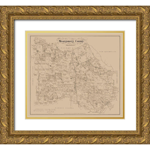 Montgomery County Texas - Walsh 1880 Gold Ornate Wood Framed Art Print with Double Matting by Walsh